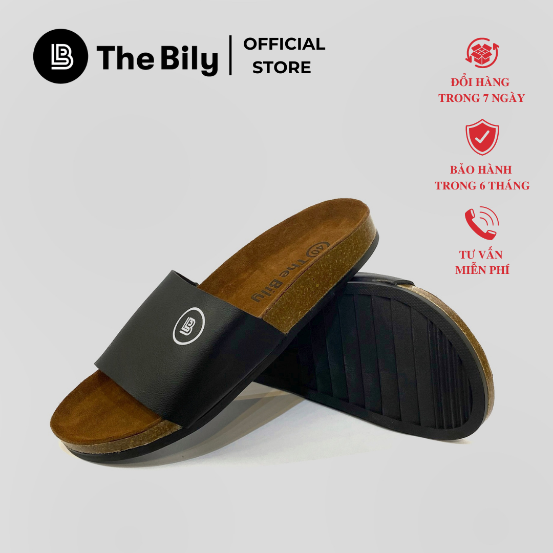Dép đế trấu quai ngang nam the bily da pu đen - blt03