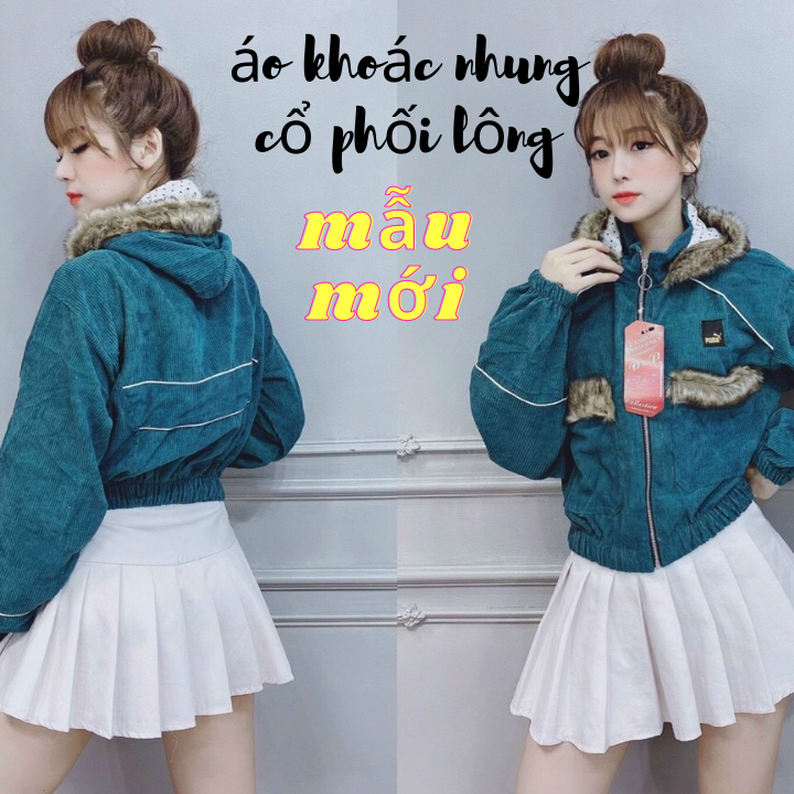 Áo Khoác Nữ Nhung Gân Tăm Form Lửng Cao Cấp Phối Lông Mềm Mịn Mẫu Mới Siêu Hot