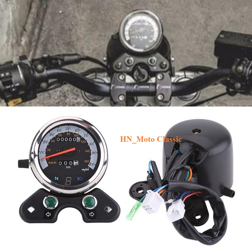 Đồng hồ xe máy classic cao cấp loại to có báo số chuyên độ các dòng xe classic Cafe Racer Tracker Win 67 Dream Cub và xe PKL
