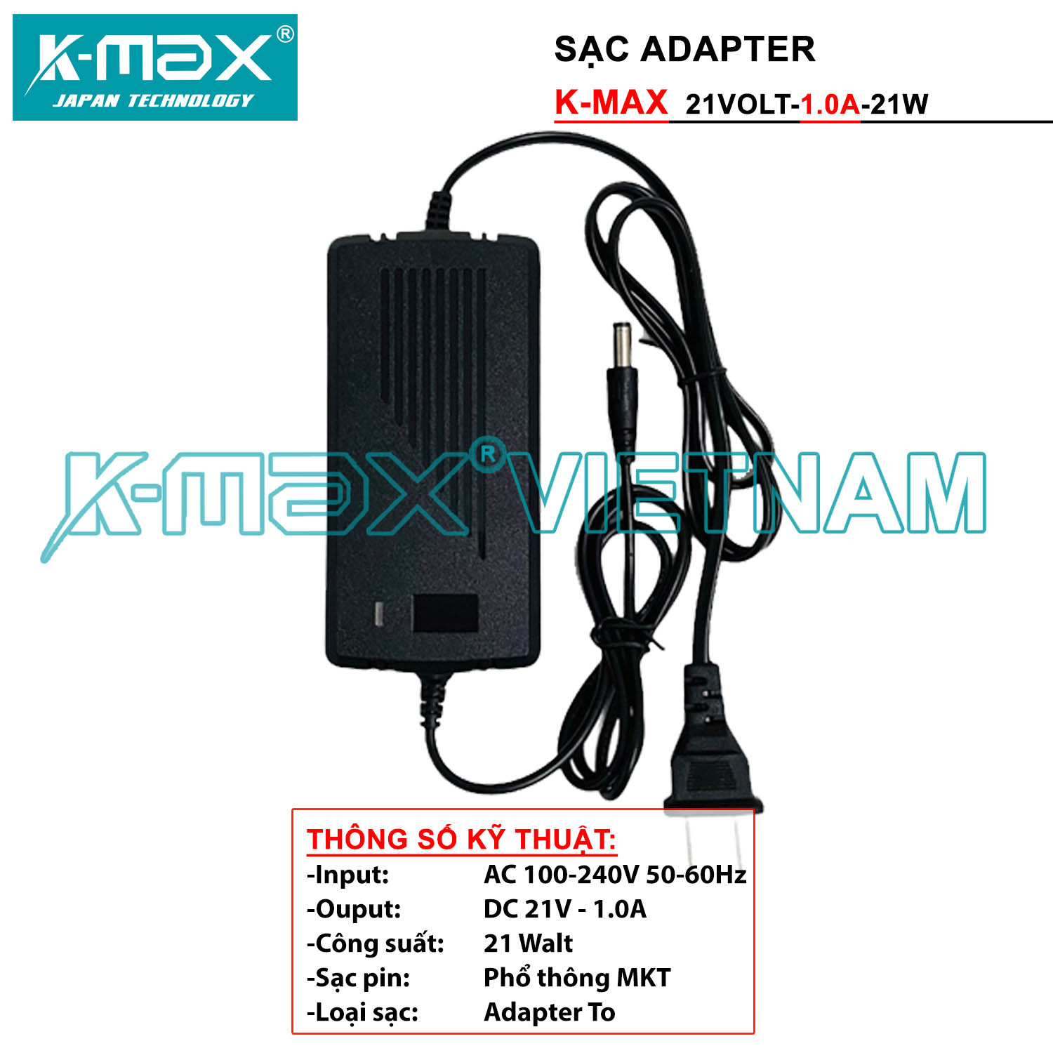 Sạc pin 21v máy siết bulong, máy khoan 5cell, 10 cell - sạc chân kim adapter Jack 5,5mm - nguồn ra 21V