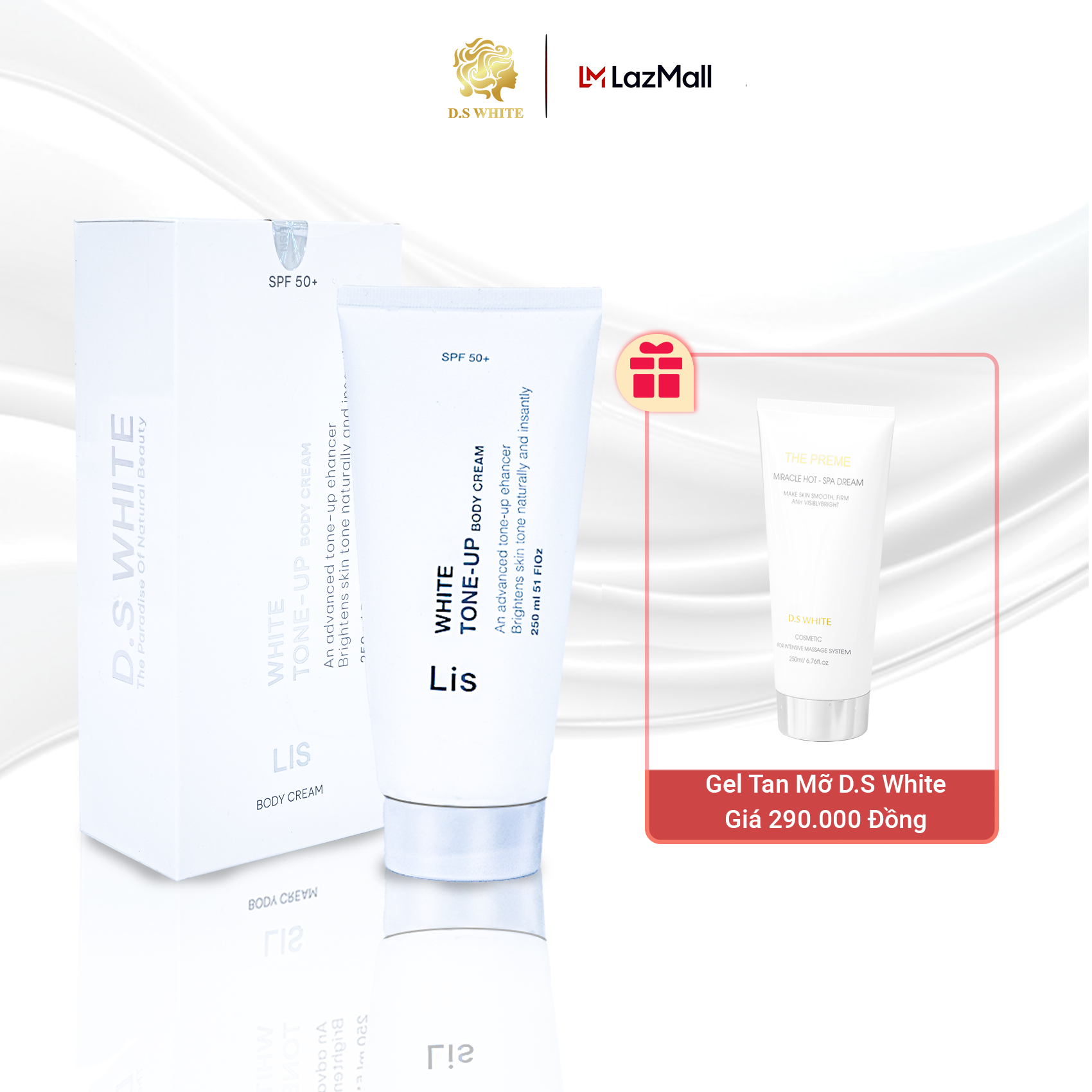 Kem Dưỡng Trắng Da Body Lis Makeup, Dưỡng Trắng, Chống Nắng Chất Kem Lotion Kháng 250gr [Tặng Gel Tan Mỡ D.S WHITE]