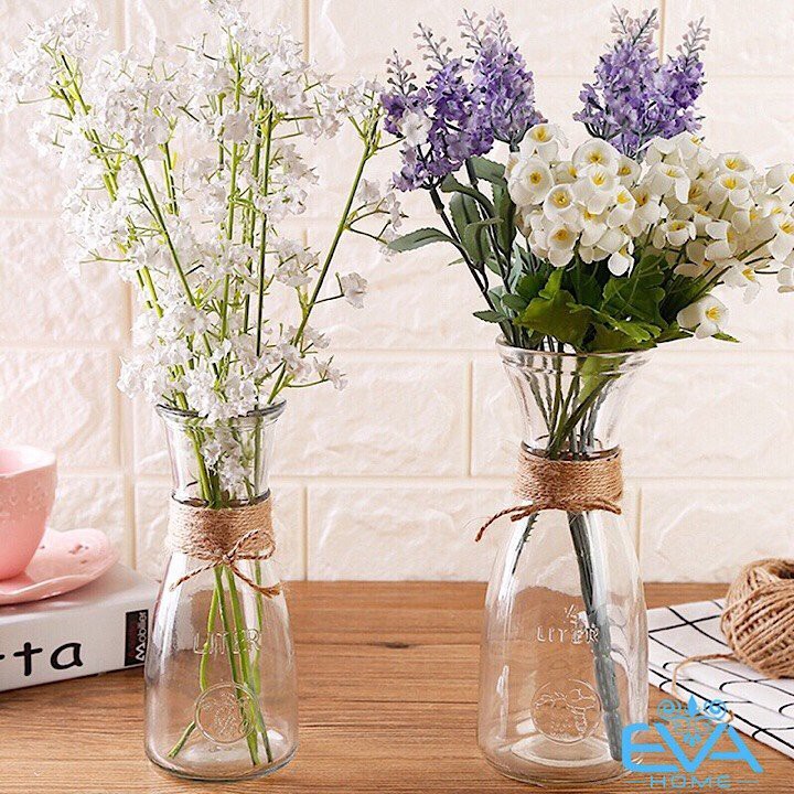 Bình bông ly thủy tinh  cắm hoa eo in hình ( love ) loại 350ml có kèm dây đay..