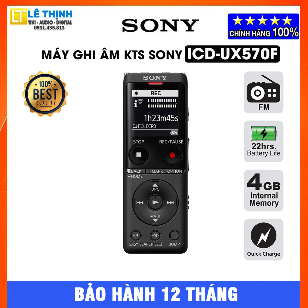 Máy ghi âm kts sony icd-ux570f | bộ nhớ 4gb, ghi âm 59 giờ , tích hợp fm radio, hỗ trợ thẻ nhớ ngoài - hàng nhập khẩu - bảo hành 12 tháng