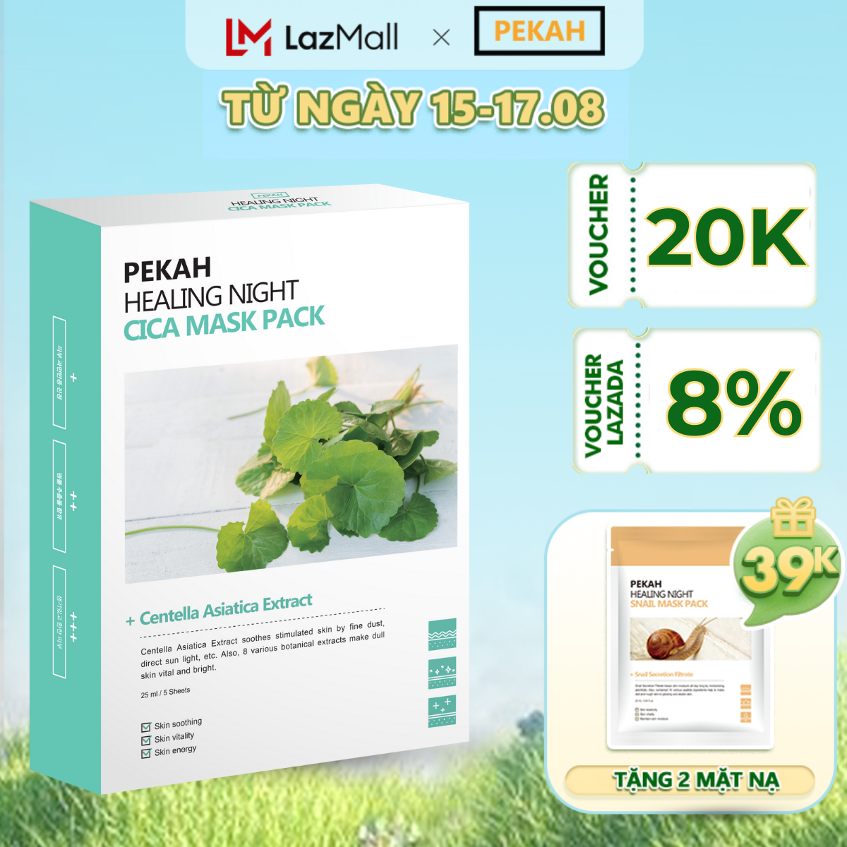 Mặt nạ giấy dưỡng ẩm và tăng độ đàn hồi cho da Pekah Healing Mask Pack 25ml