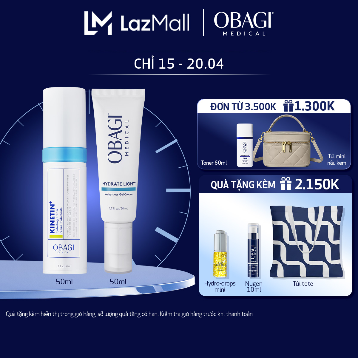 Bộ đôi Kem Dưỡng Phục Hồi Làm Dịu Da Obagi Clinical Kinetin+ Hydrating 50ml và Kem dưỡng ẩm mỏng nhẹ Obagi Medical Hydrate Light Weightless Gel Cream 48g
