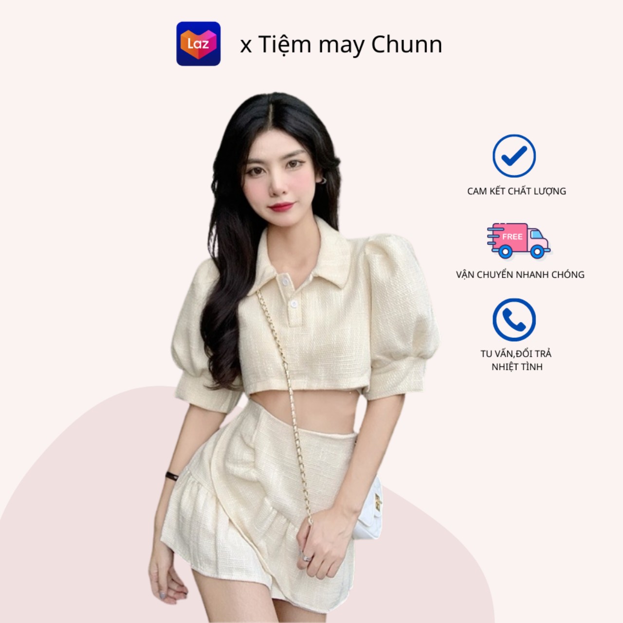 Set crop top đũi xước mix chân váy