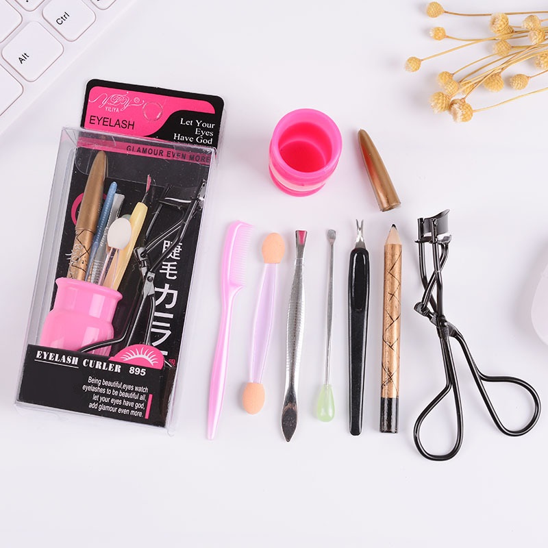 BỘ TRANG ĐIỂM MẮT 7 MÓN: Lược chải mi tán Phấn mắt Nhíp Bấm mi cong chì kẻ mắt... Đồ trang điểm combo trang điểm mắt Sét trang điểm