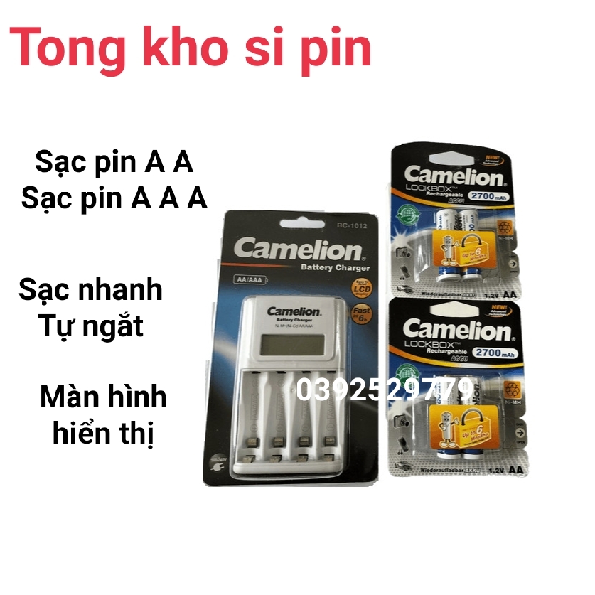 Bộ sạc Pin AA 1012 - Kèm 4 Pin sạc 2700 mAh có màn hình hiển thị pin - sạc nhanh tự ngắt khi đầy chính hãng Camelion