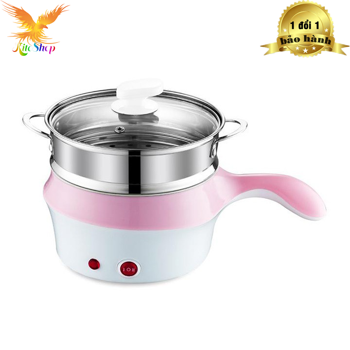 Nồi Lẩu Điện Mini 18cm Đa Năng kèm giá hấp Có Tay Cầm