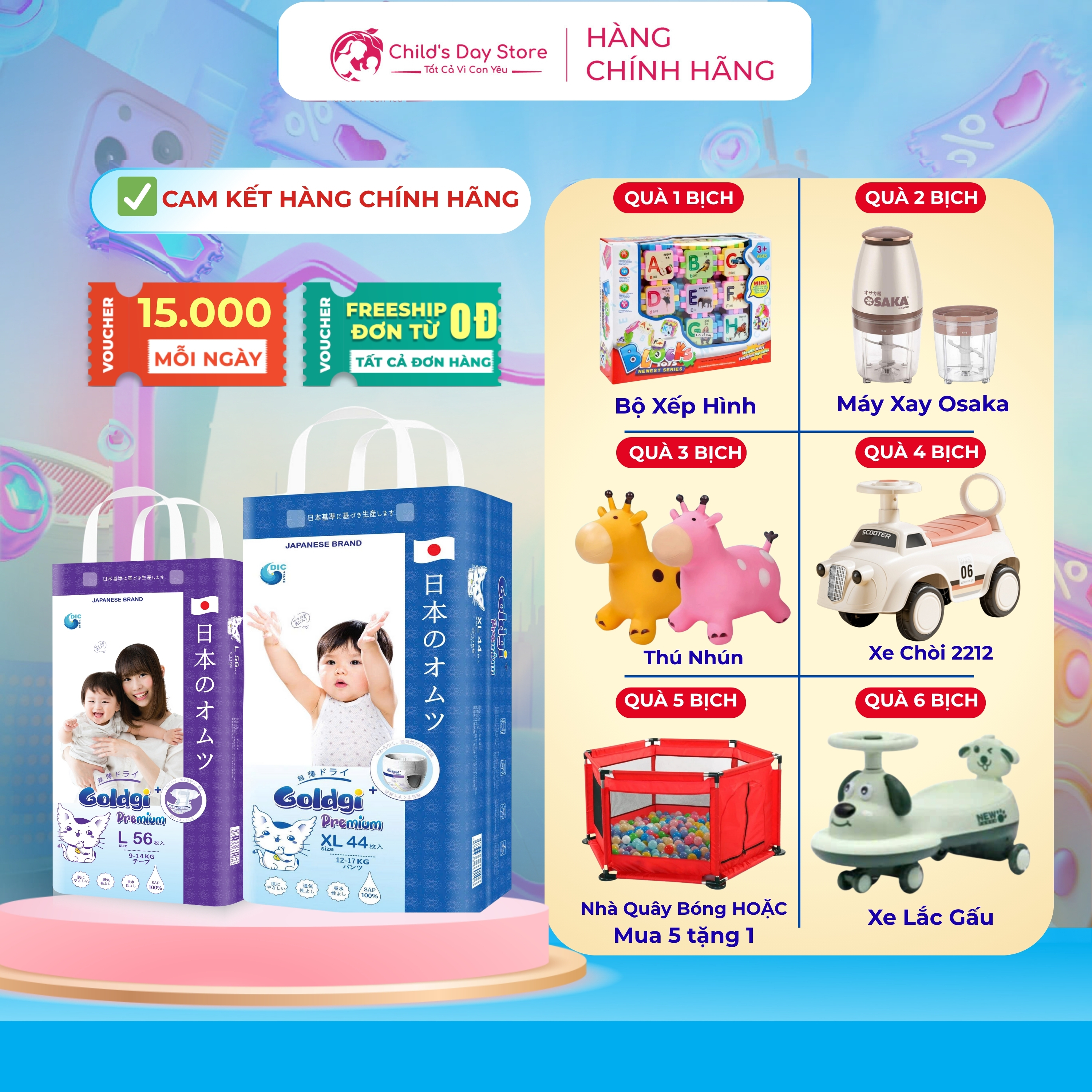  Bỉm dán quần Goldgi cao cấp Goldgi+ Nhật size Nb92 S84 M66 M60 L56 L48 XL46 XL44 XXL34 - Childs Day 