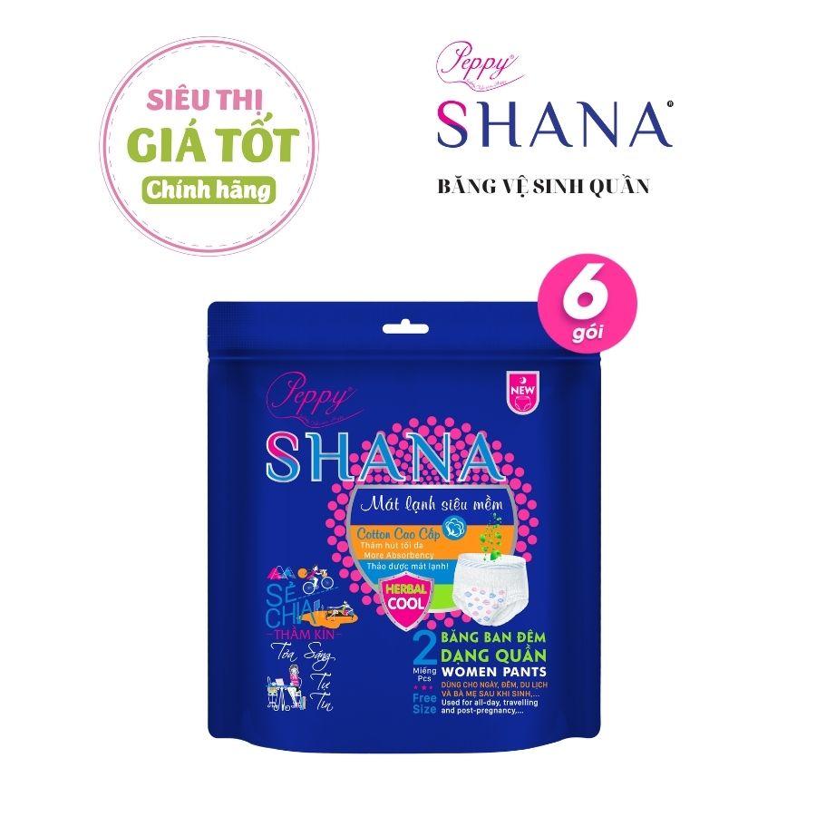 Combo 6 gói Băng vệ sinh ban đêm dạng quần SHANA 2 trong 1 tiện lợi