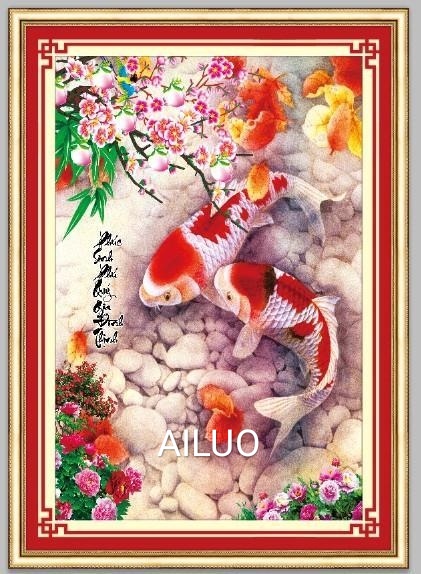 Tranh thêu chữ thập cá chép niên niên hữu dư 3D Ailuo AL53580 Chưa thêu