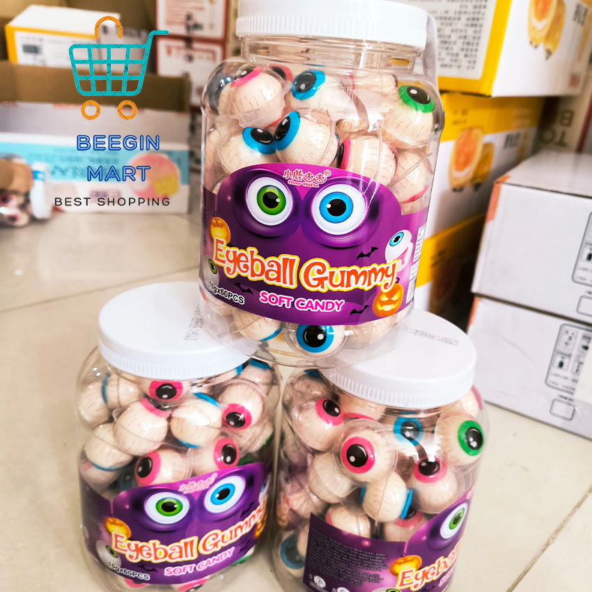 Hộp 60 Viên Kẹo Dẻo Có Nhân Hình Con Mắt Squid Game, Gấu Trúc, Dưa Hấu K59 - BeeGin Mart
