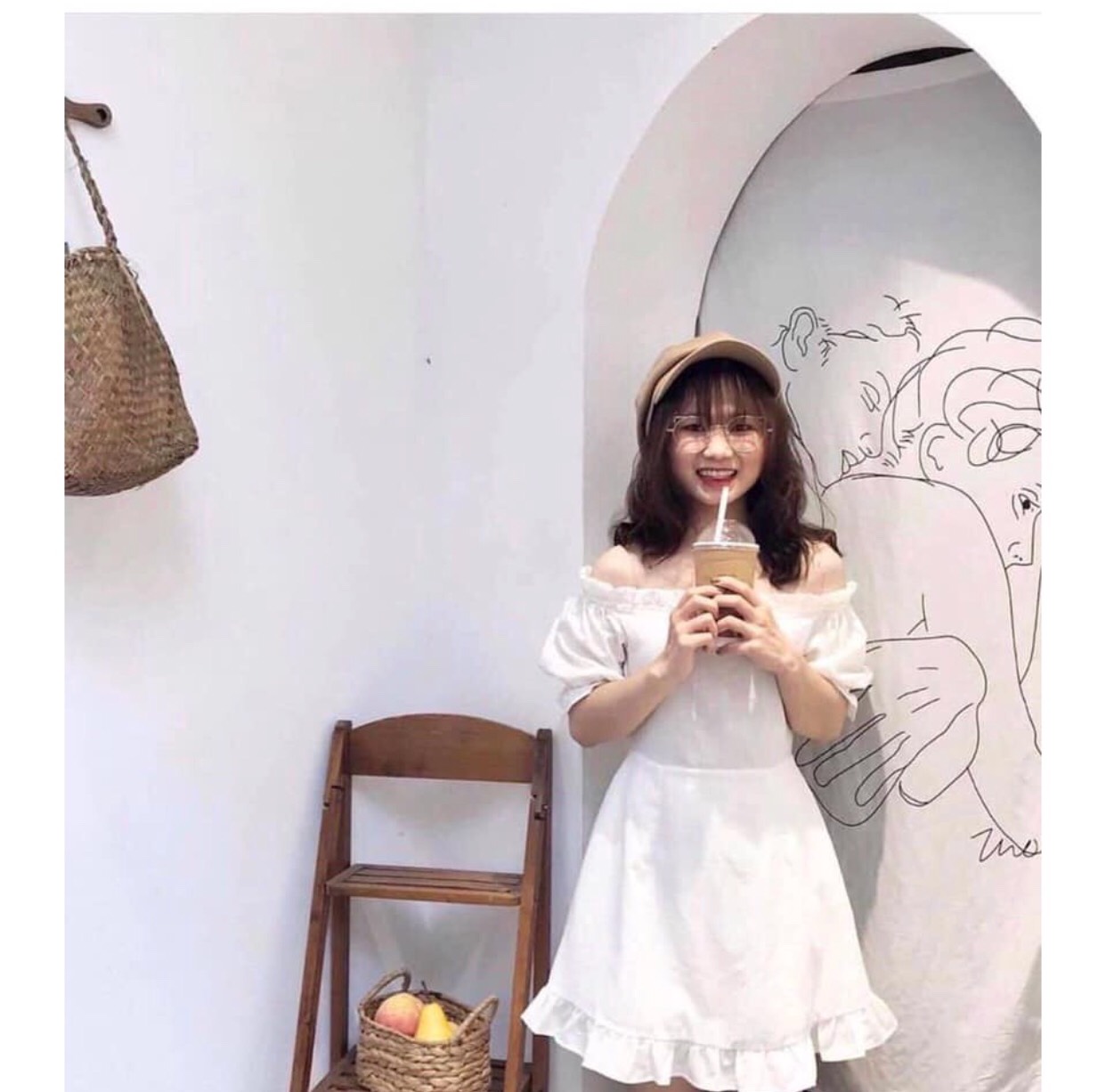 Đầm kiểu nữ trễ vai trắng tinh khôi dễ thương robin-fashion eva dam 10011