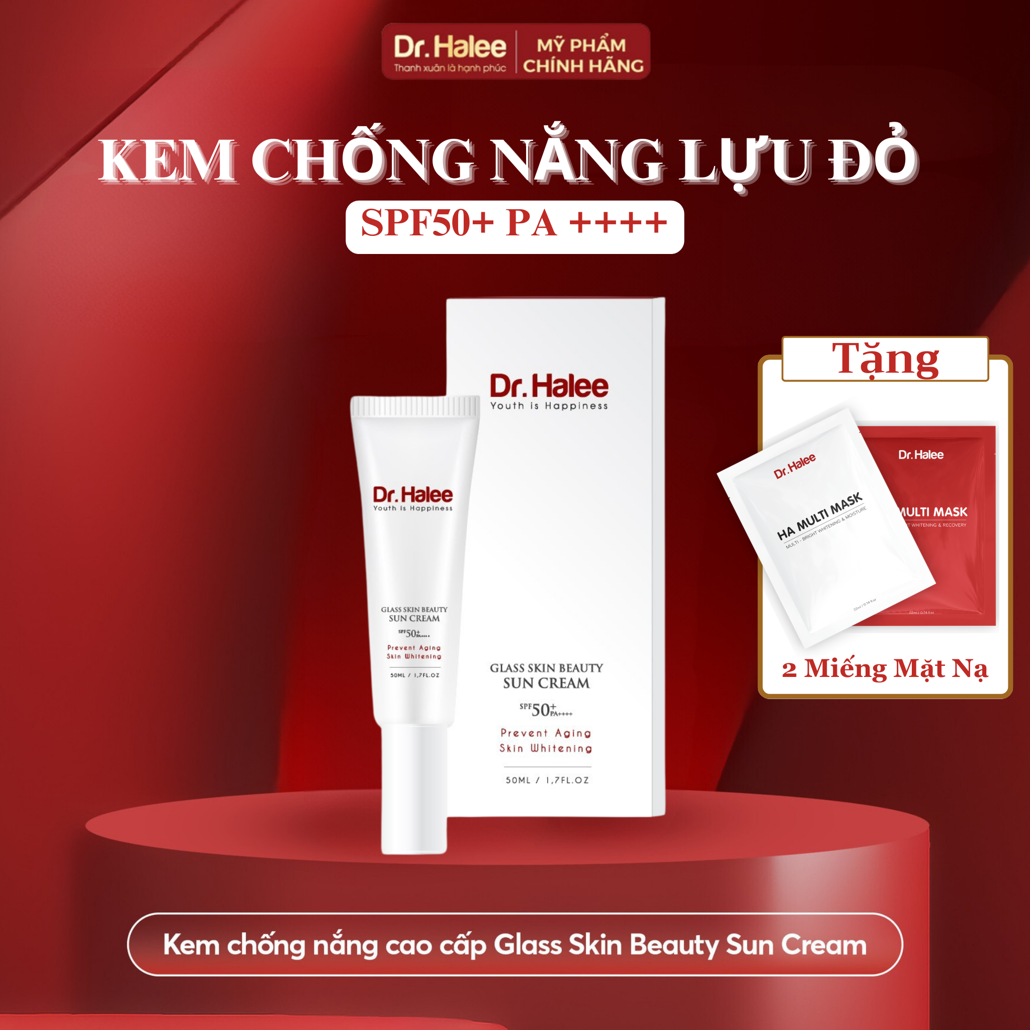 Kem chống nắng nâng tone lựu đỏ dr.halee 50ml spf50+