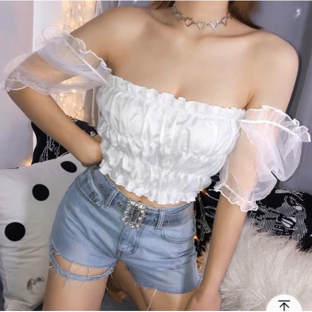 Áo trễ vai voan kiếng nhún croptop hở vai tay ngắn phồng bo thun nữ Dracr04, chất lượng đảm bảo an toàn đến sức khỏe người sử dụng, cam kết hàng đúng mô tả