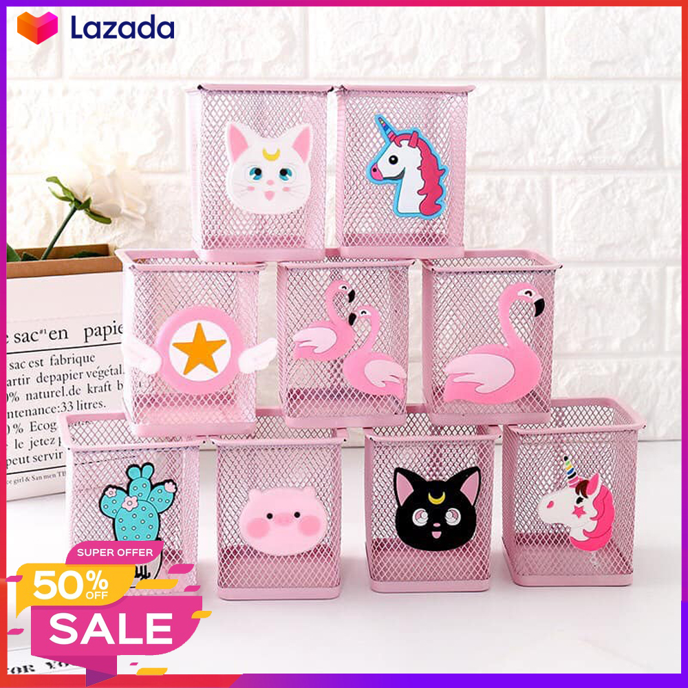 Giỏ Lưới Đựng Bút Cute Màu Hồng Tươi Cho Nữ Sinh - Trang Trí Bàn Học, Văn Phòng Siêu Cấp Đáng Yêu