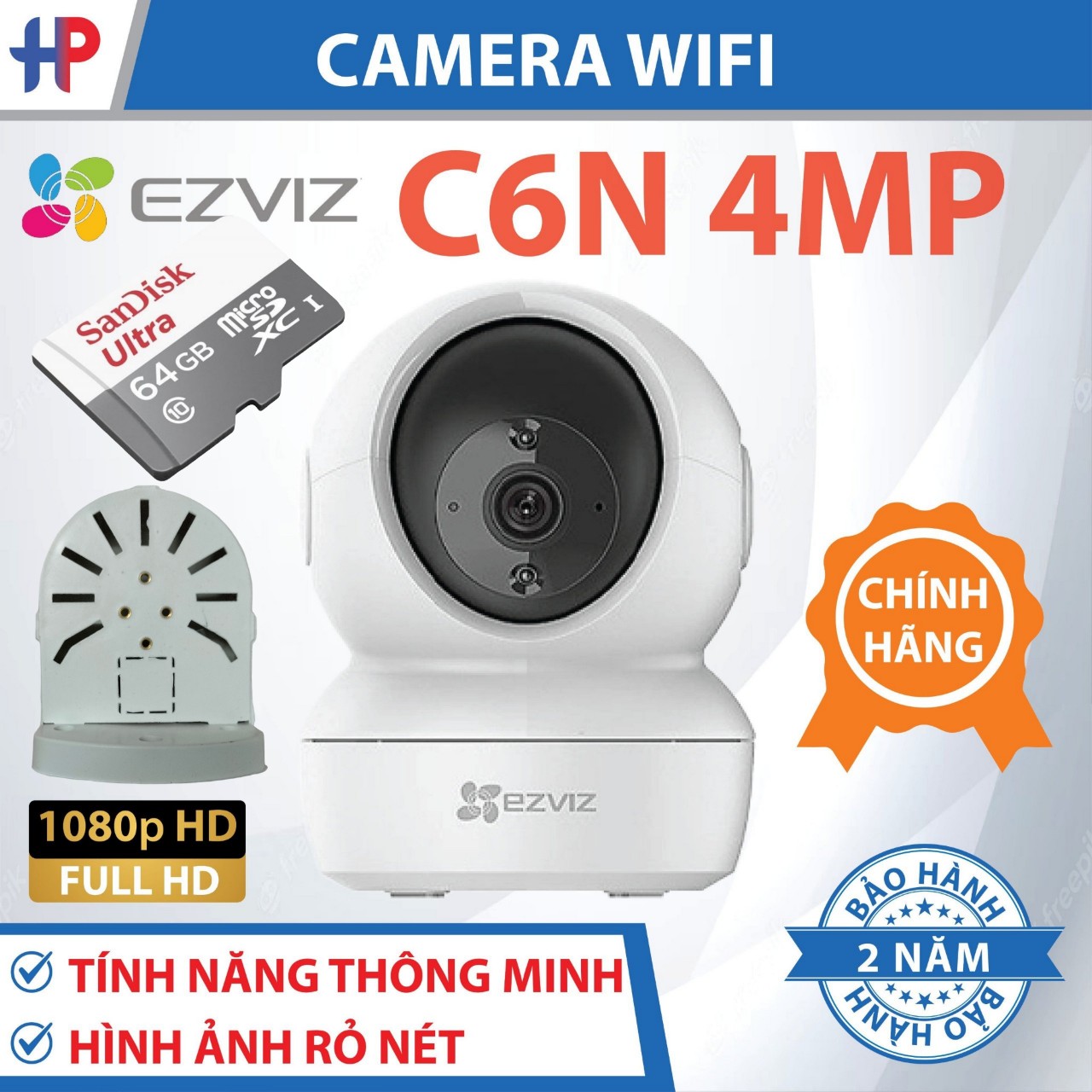 [Tặng Kèm Thẻ 64GB] Camera Wifi Ezviz C6N 4MP -Trong Nhà - Xoay 360 Toàn Cảnh - Đàm Thoại 2 Chiều - Báo Động -Hàng Chính Hãng