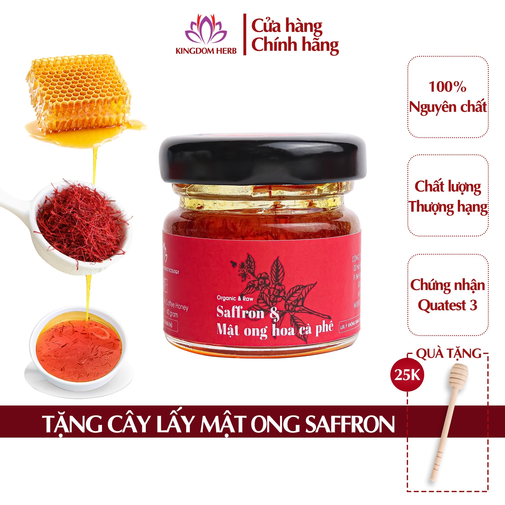 Mật ong saffron Kingdom Herb chính hãng hộp mẫu thử 40g, nhụy hoa nghệ tây mật ong thượng hạng nguyên chất 100%