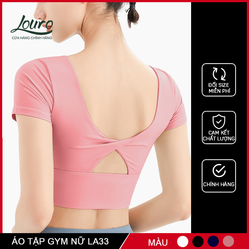 Áo croptop body tập thể thao Louro LA33, kiểu áo tập gym, yoga chéo lưng cực đẹp, có sẵn mút ngực, chất liệu co giãn