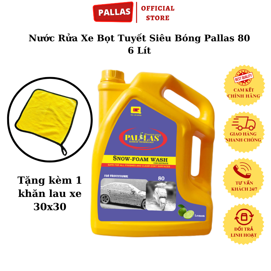 Nước Rửa Xe Bọt Tuyết Siêu Bóng 80 Pallas 6 lít - Pallas shop chính hãng