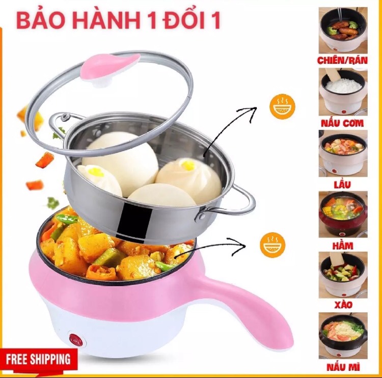NỒI LẨU MINI CHỐNG DÍNH ĐA NĂNG - CHỐNG NÓNG, CHỐNG CHÁY NỔ tặng kèm vỉ hấp