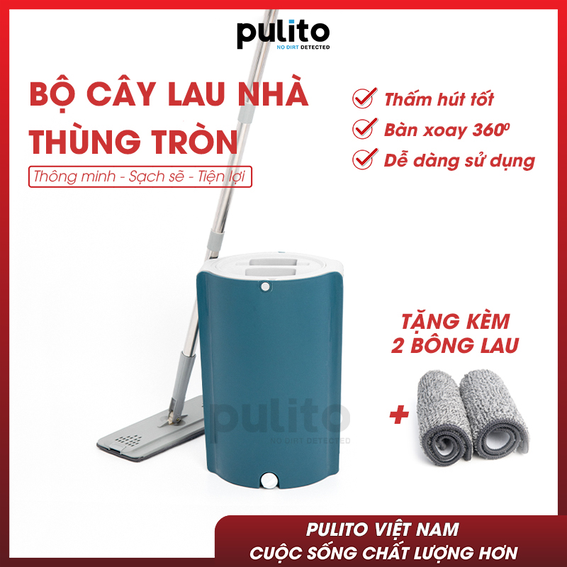 Cây lau nhà tự vắt tiện lợi, Bộ lau nhà tròn thông minh xoay 360 độ chính hãng Pulito BLN-R3