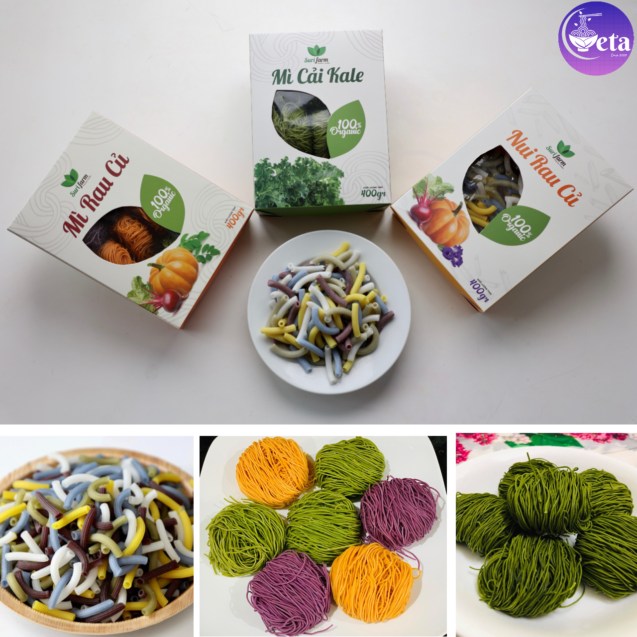 [Combo tiết kiệm] 2 hộp Mì cải Kale, Nui rau củ, Mỳ rau củ hữu cơ Surifarm 400g/hộp - thực dưỡng, thuần chay, eatclean - hcm, đồng nai