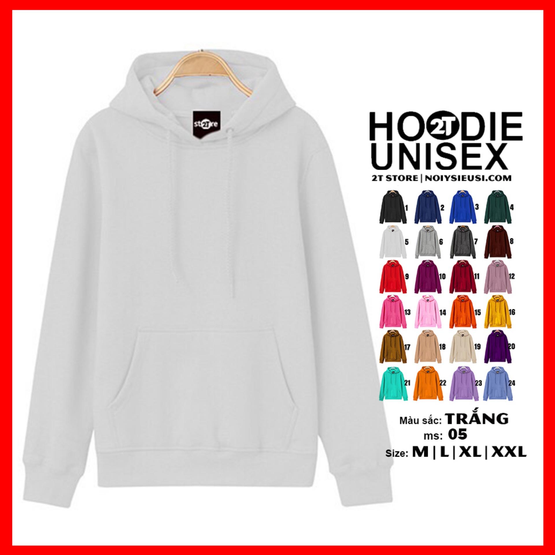 [4.4 HOÀN TIỀN 15%][HCM]Áo Khoác Nỉ Bông Hoodie Trơn Unisex 2T Store - Nón May Đắp 2 Lớp - Xỏ Ngón Cái (Trắng)