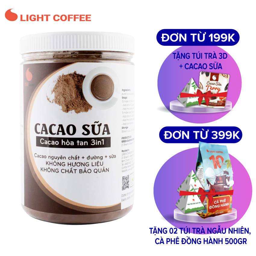 Bột cacao sữa 3in1 Light Cacao hỗ trợ tăng cân, vị đậm đà, thơm ngon, không hương liệu - Hũ 550gr