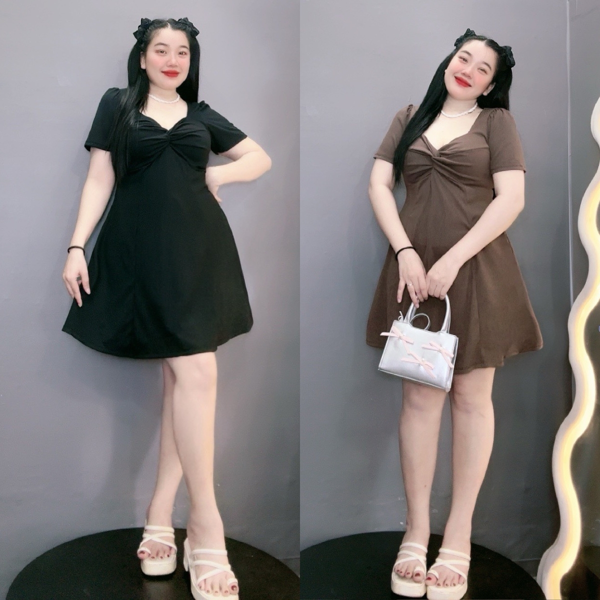  Đầm Bigsize Cổ vuông Đầm cúp ngực Tay ngắn Tôn Dáng Cực Xinh Mã G81 