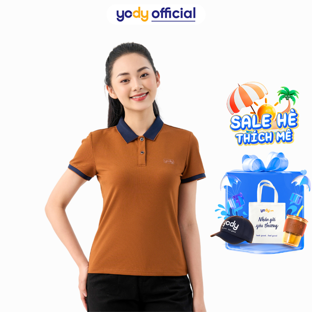 Áo thun Polo nữ YODY cộc tay, áo phông vải cotton cafe kháng khuẩn, bền màu NCF1 APN3700