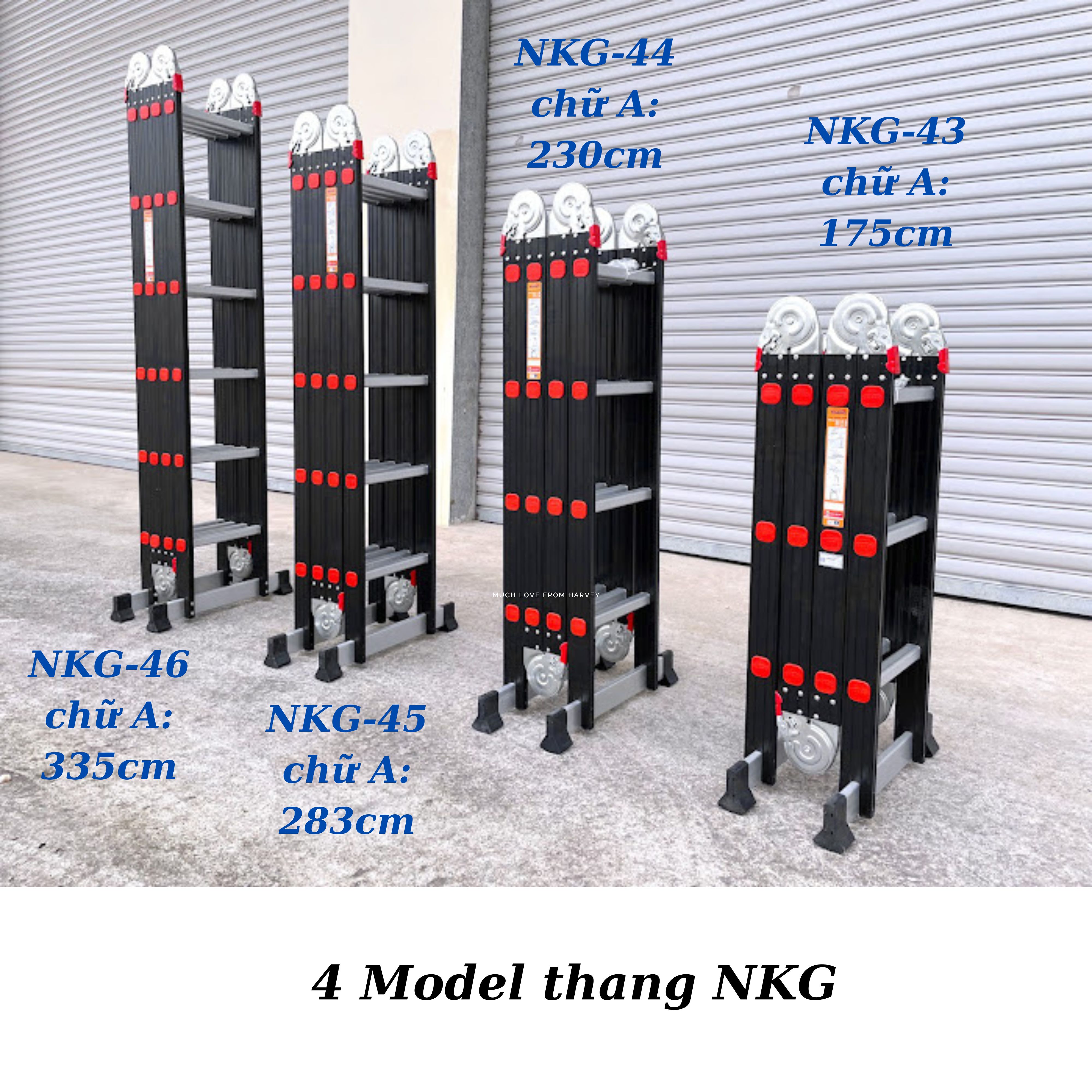 Thang nhôm gấp 4 đoạn đa năng nikawa chữ a 1,75 - 3,35 m sử dụng dạng a i m u bảo hành 18 tháng nkg-43 nkg-44 nkg-45 nkg-46