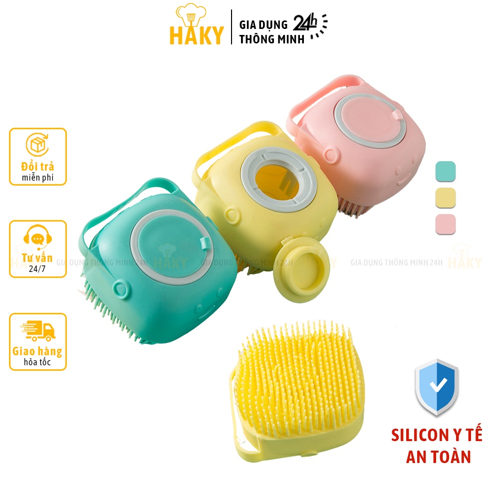 Bông tắm silicone có ngăn đựng sữa tắm tiện dụng giúp tắm tạo bọt, massage tẩy tế bào chết siêu sạch HAKY037