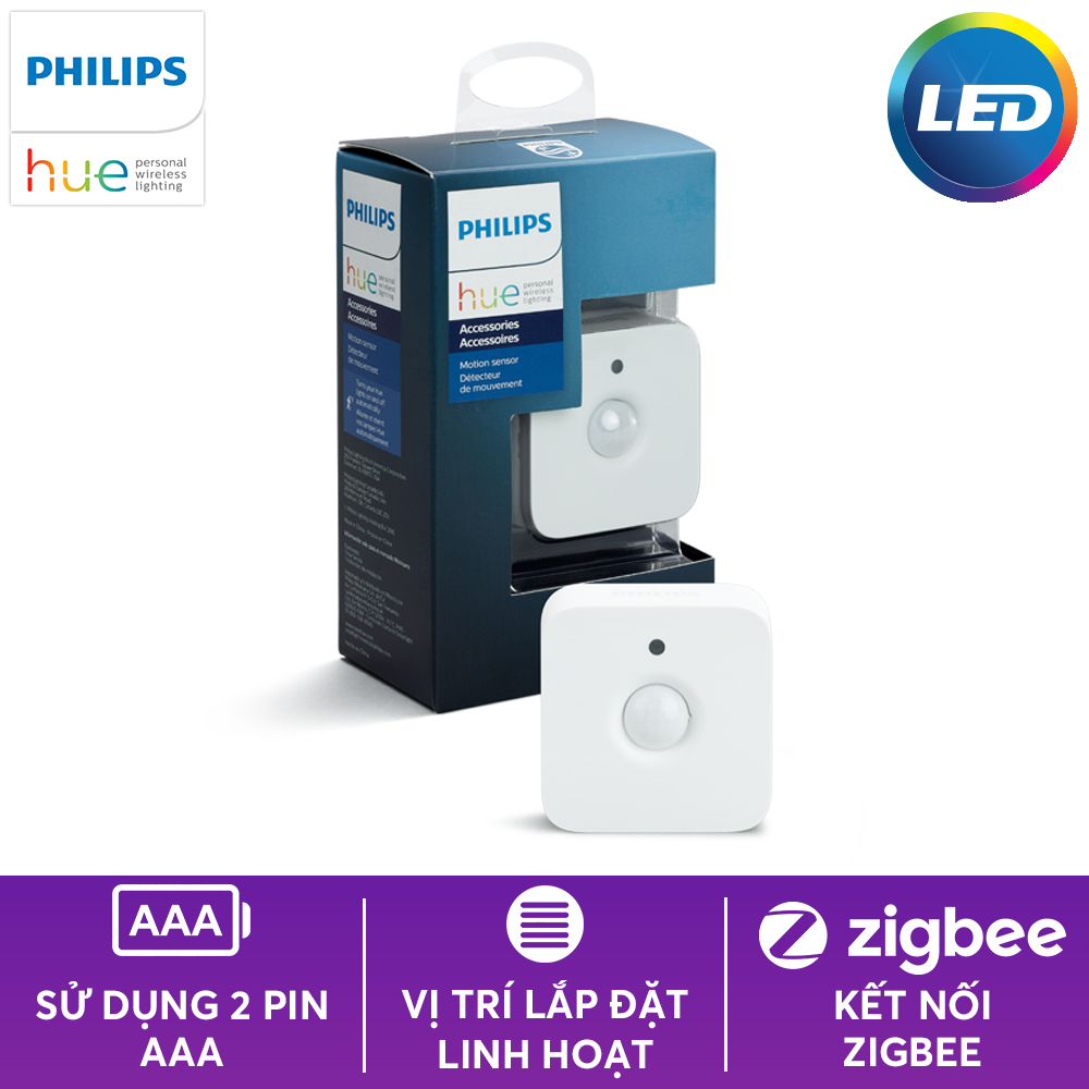 Cảm biến chuyển động Philips Hue Motion Sensor không dây, tích hợp cảm biến ánh sáng và nhiệt độ