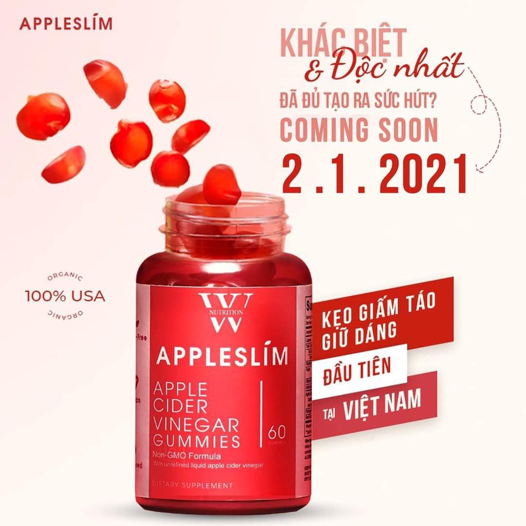 Kẹo giấm táo appleslim giảm cân đẹp dáng 60 viên