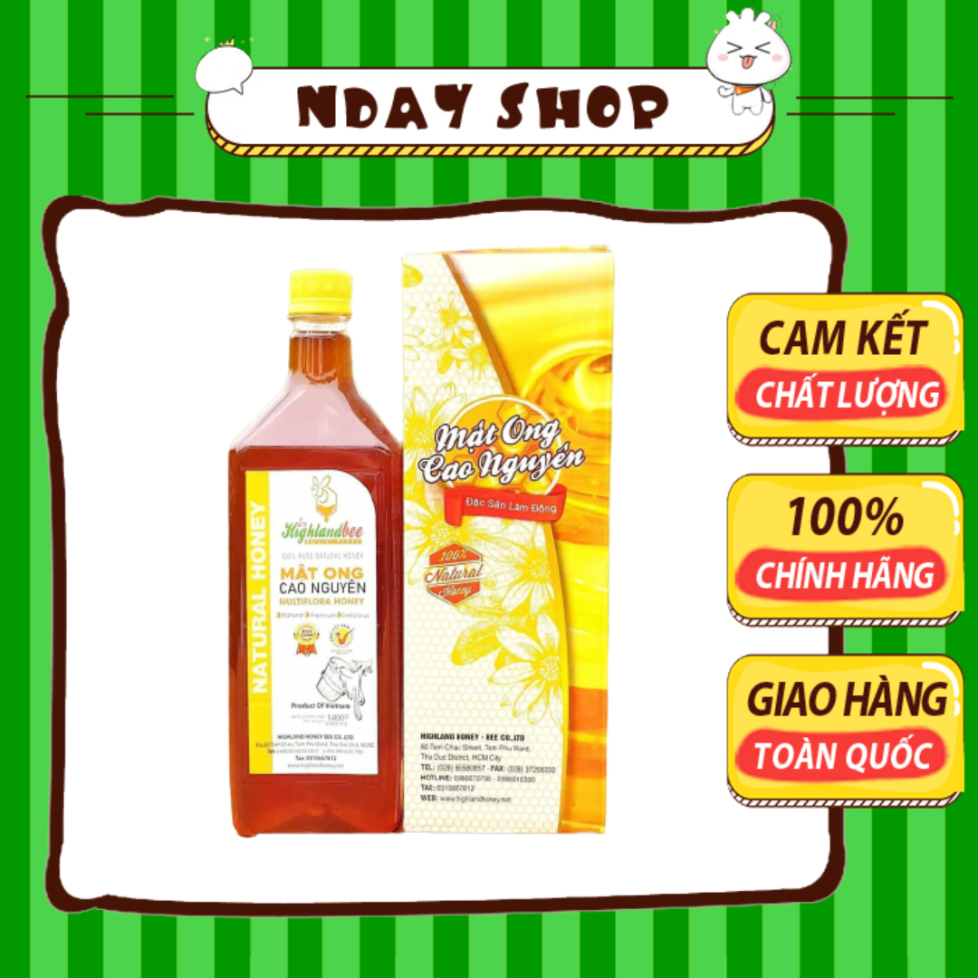 Mật ong cao nguyên highland bee 1000ml nguyên chất, không chất bảo quản- nday shop ndmo003