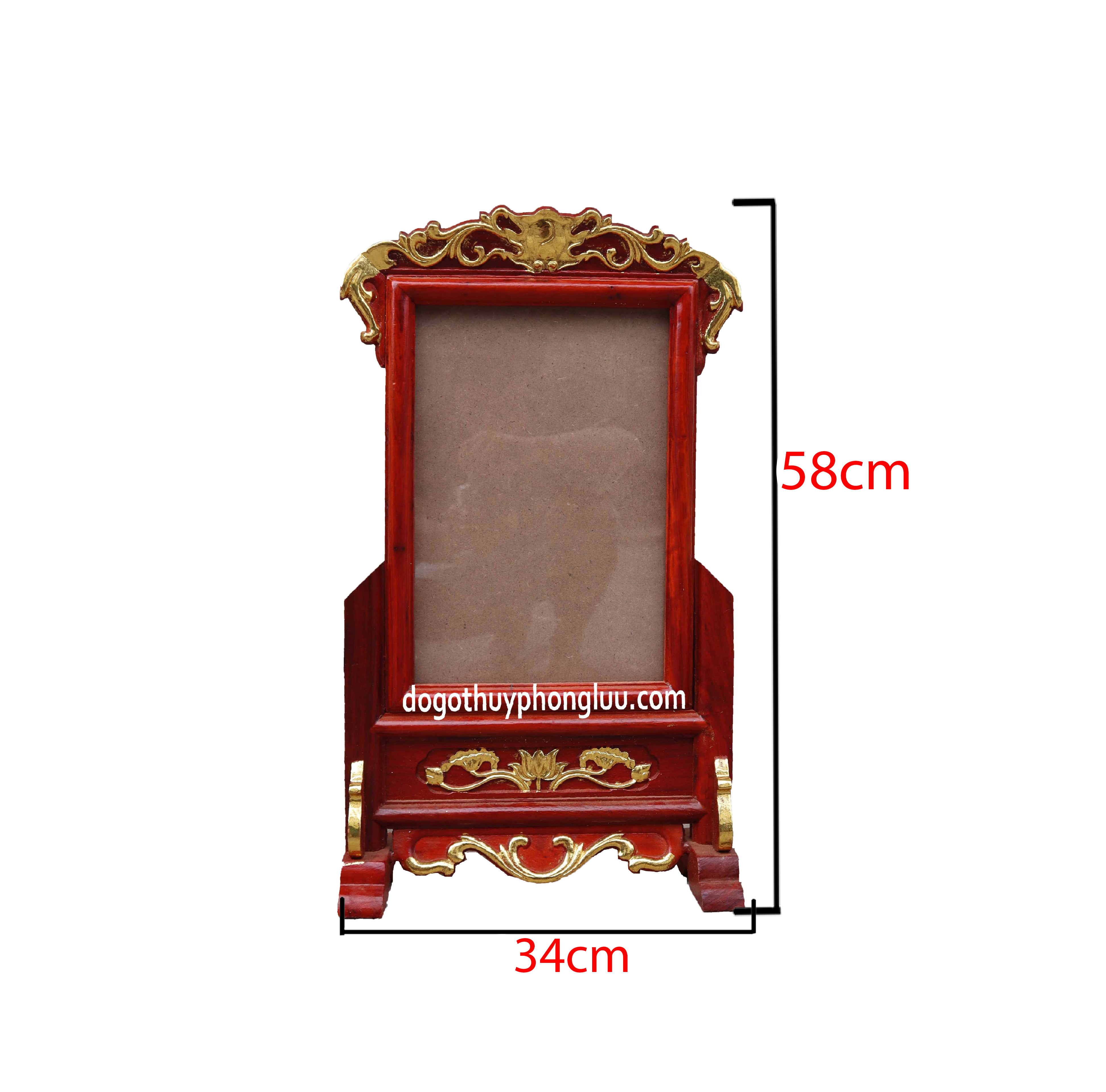 Khung hình thờ gia tiên nền gỗ hương rát vàng cỡ 25x35