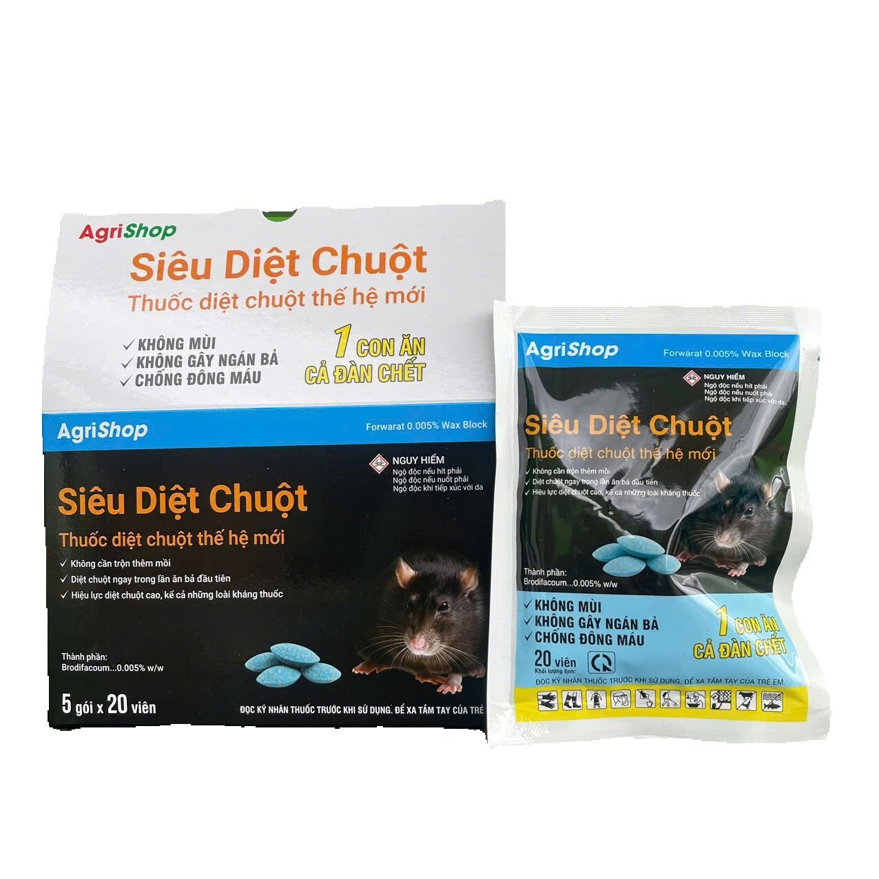  FORWARAT 0.005% Wax Block   Thuốc Chuột   - 20 viên gói - Siêu Diệt Chuột - Agrishop 