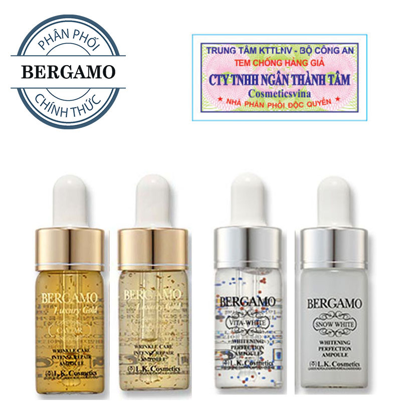 Set tinh chất  - dưỡng trắng - tái tạo da Bergamo Luxury Gold Collagen And Caviar & Set 2 siêu tinh chất dưỡng trắng Bergamo Snow White & Vita-White Whitening Perfection Ampoule (HÀNG CHÍNH HÃNG)+Tặng Mặt Nạ Hàn Quốc