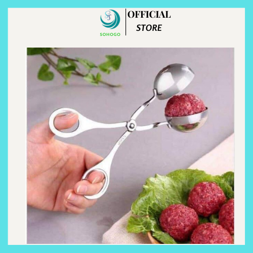 Dụng cụ kẹp thịt viên, chả viên, cơm nắm, xíu mại, bò viên đa năng chất liệu Inox cầm tay 16x3.5 cm+ Tặng kèm hình dán