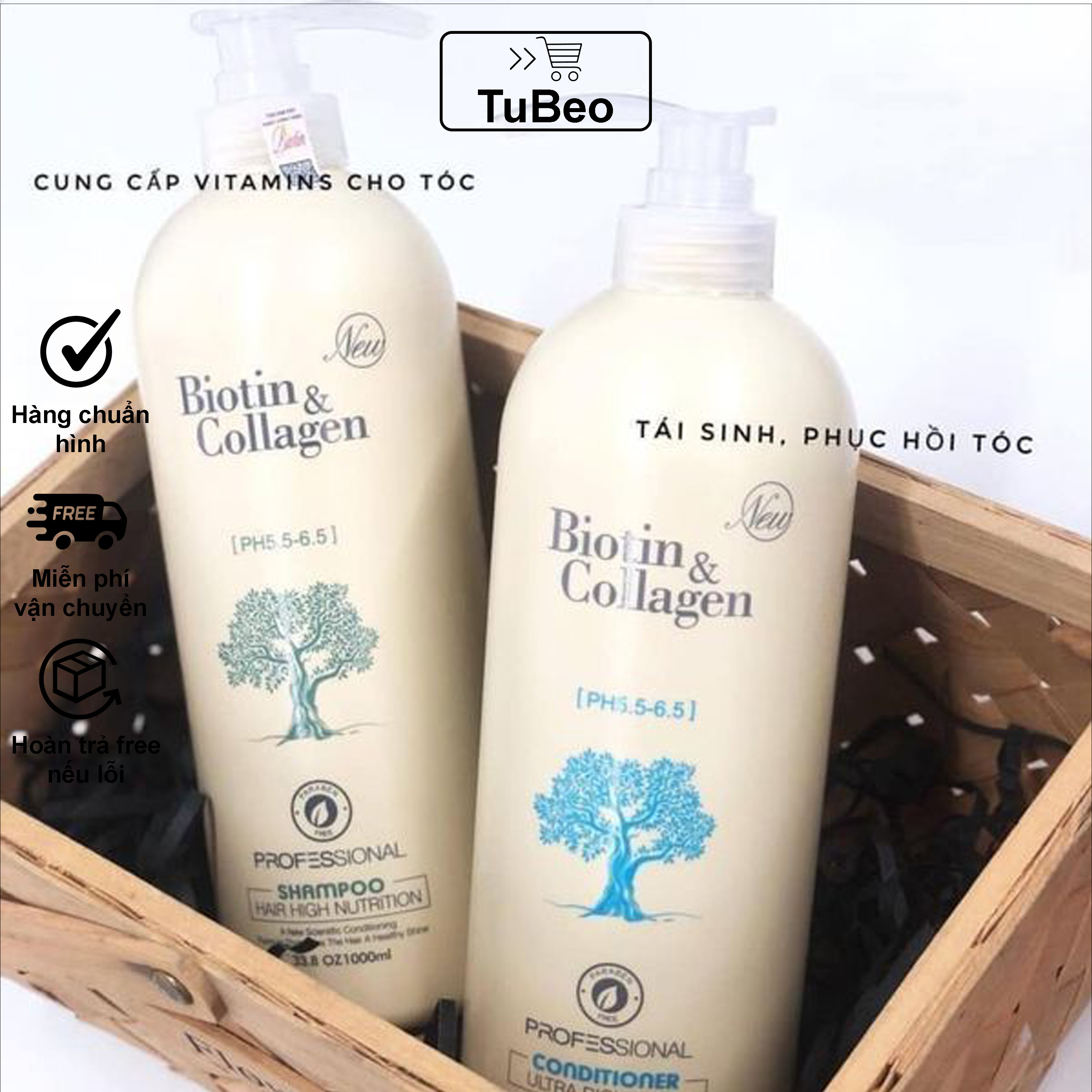 Cặp dầu gội xả biotin trắng collagen phục hồi hư tổn, dung tích 1000ml