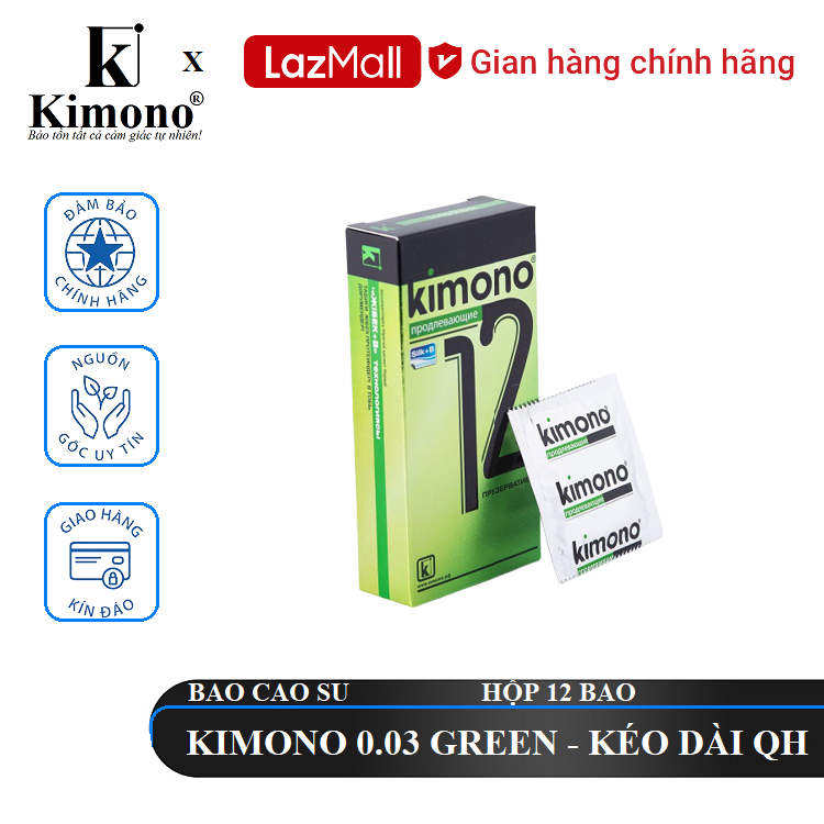 Bao cao su kimono 0.03 green 12 bao - siêu mỏng