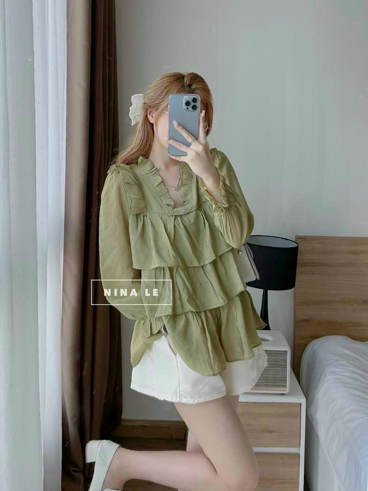 Sét bộ nữ thời trang mặc đi chơi, sét bộ bánh bèo áo bèo chất lụa mix quần for