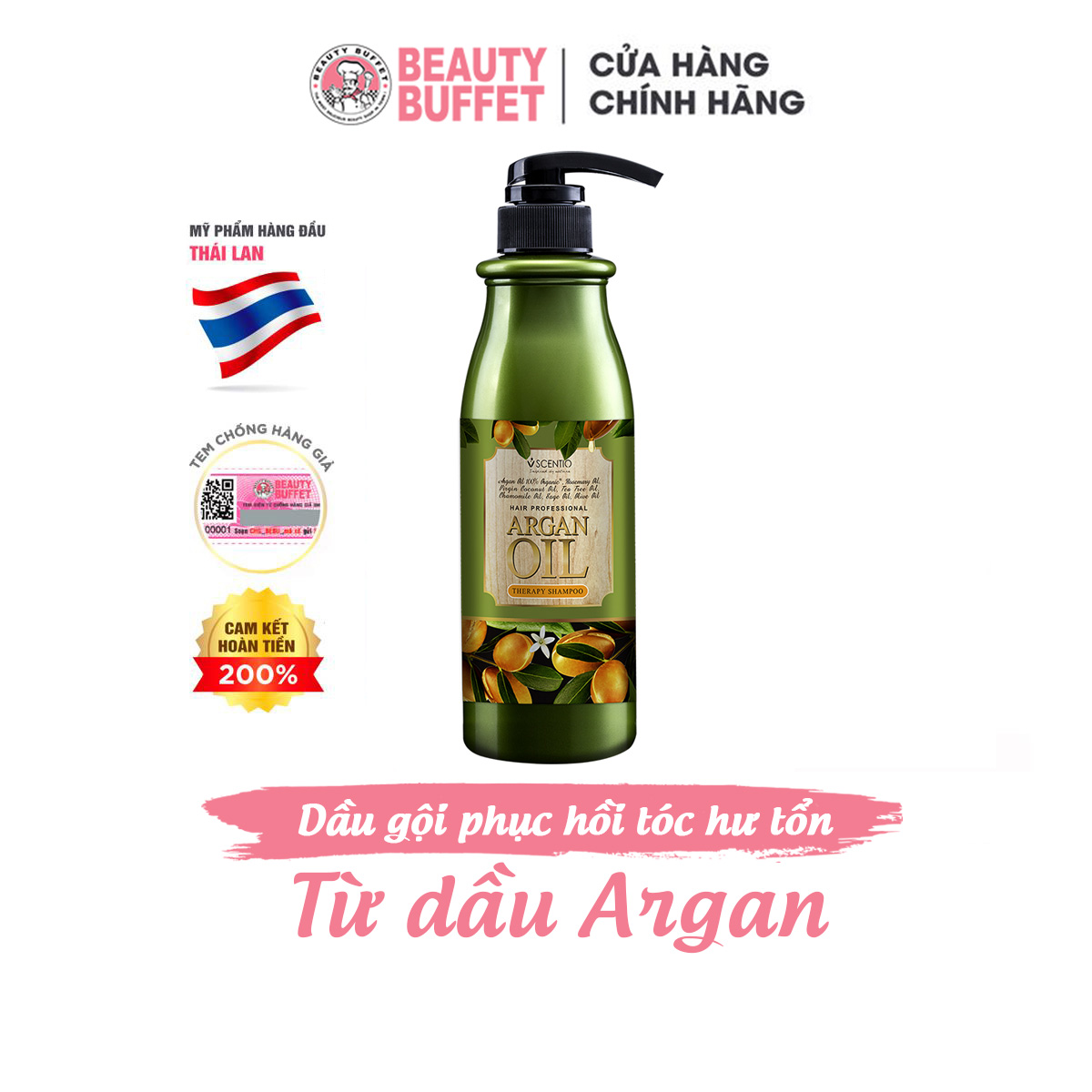 Dầu gội phục hồi tóc khô và hư tổn chiết xuất dầu Argan Beauty Buffet Scentio Hair Professional 500ml