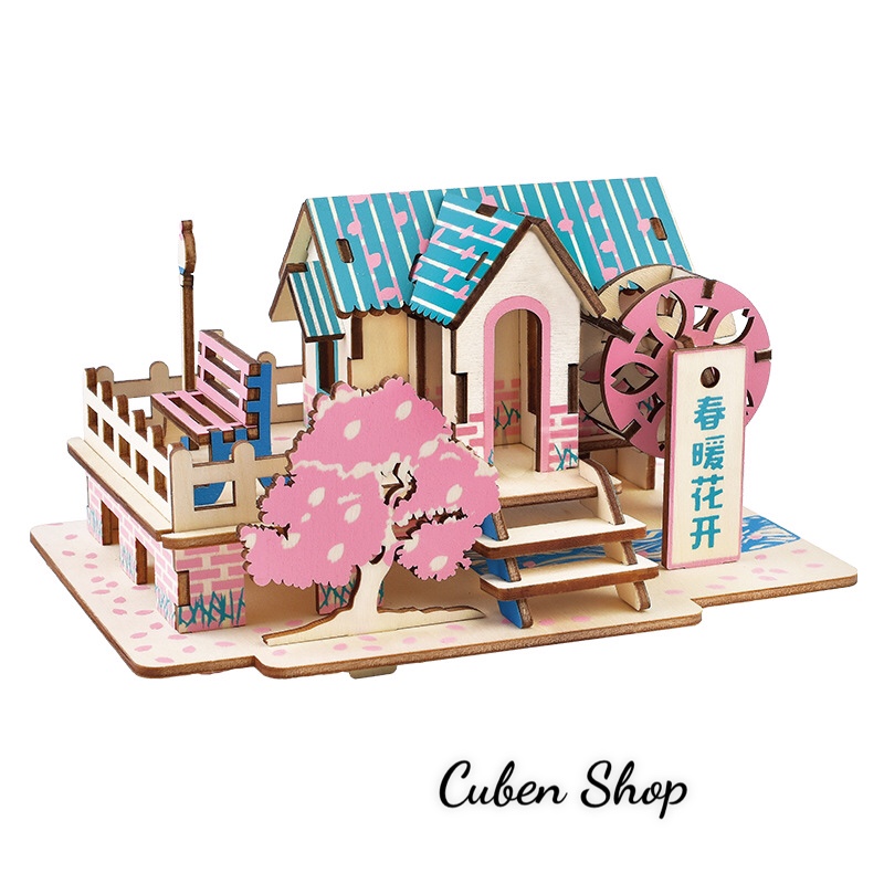 Đồ chơi lắp ráp gỗ 3D - Mô hình Nhà vườn hoa anh đào mùa xuân