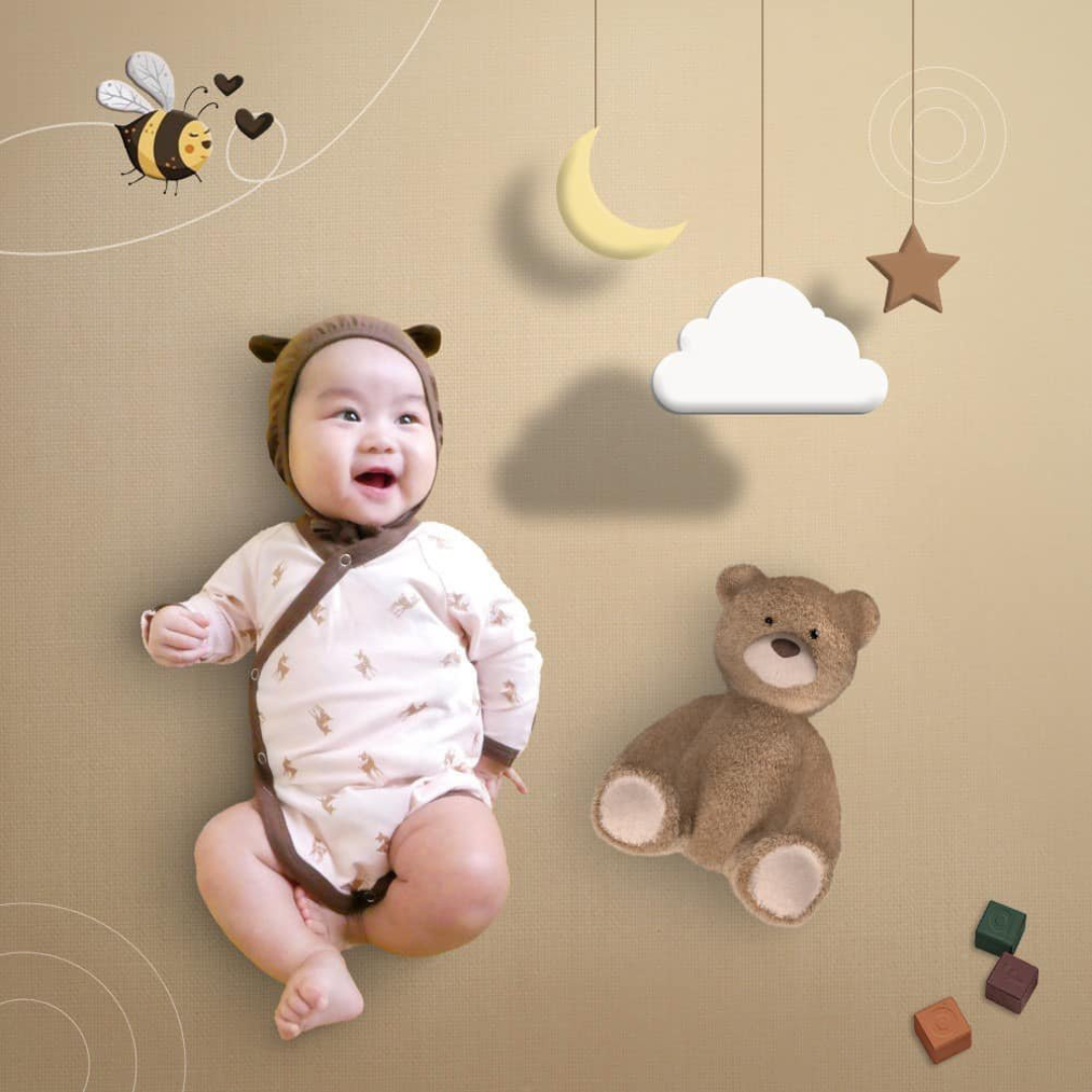 Bodychip cho bé trai bé gái sơ sinh dài tay tặng kèm mũ tai gấu - Bộ liền thân sơ sinh từ 3-9kg