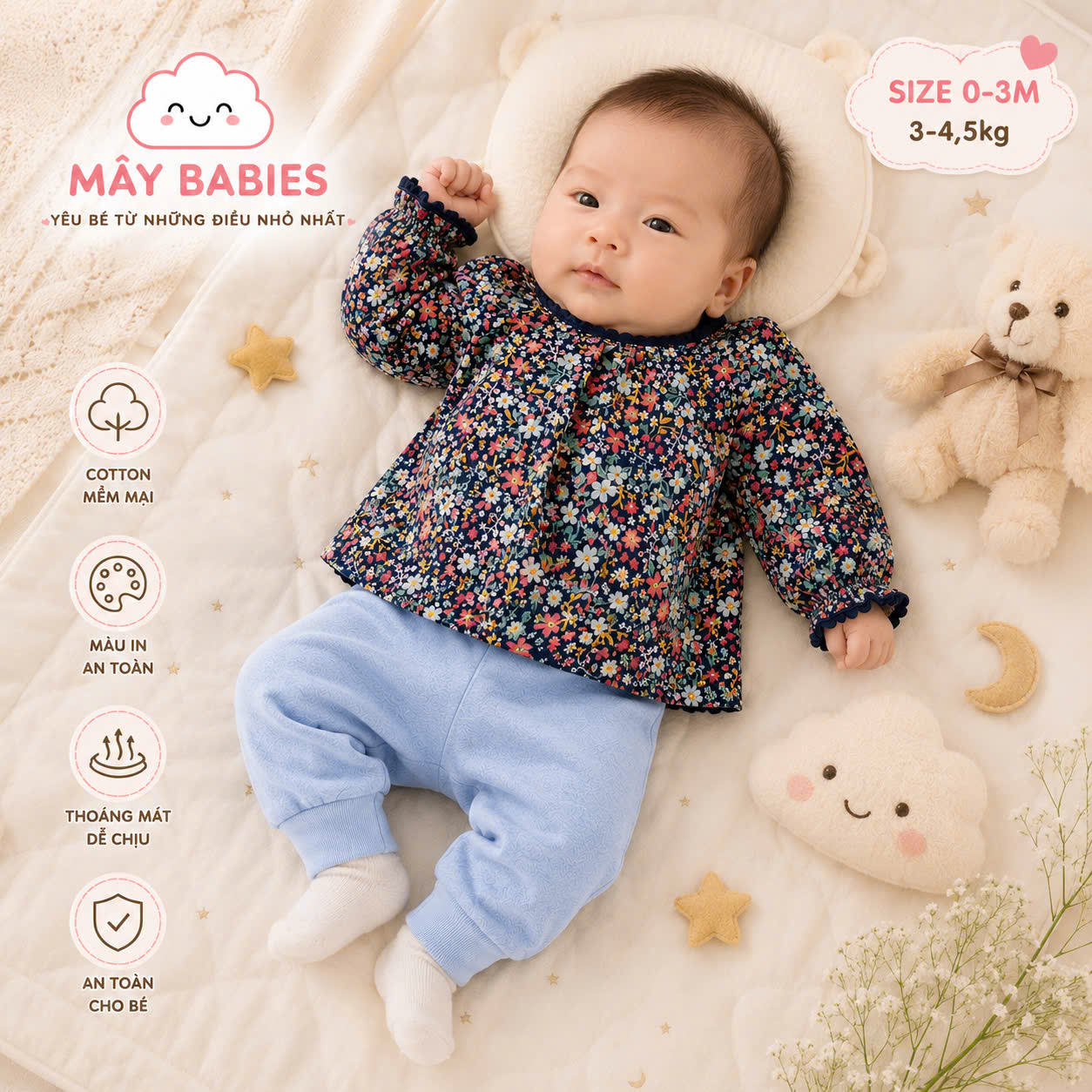 Bộ quần áo bé gái cotton mềm phối quần giả jean - Áo cam dạ quang size 6-9M