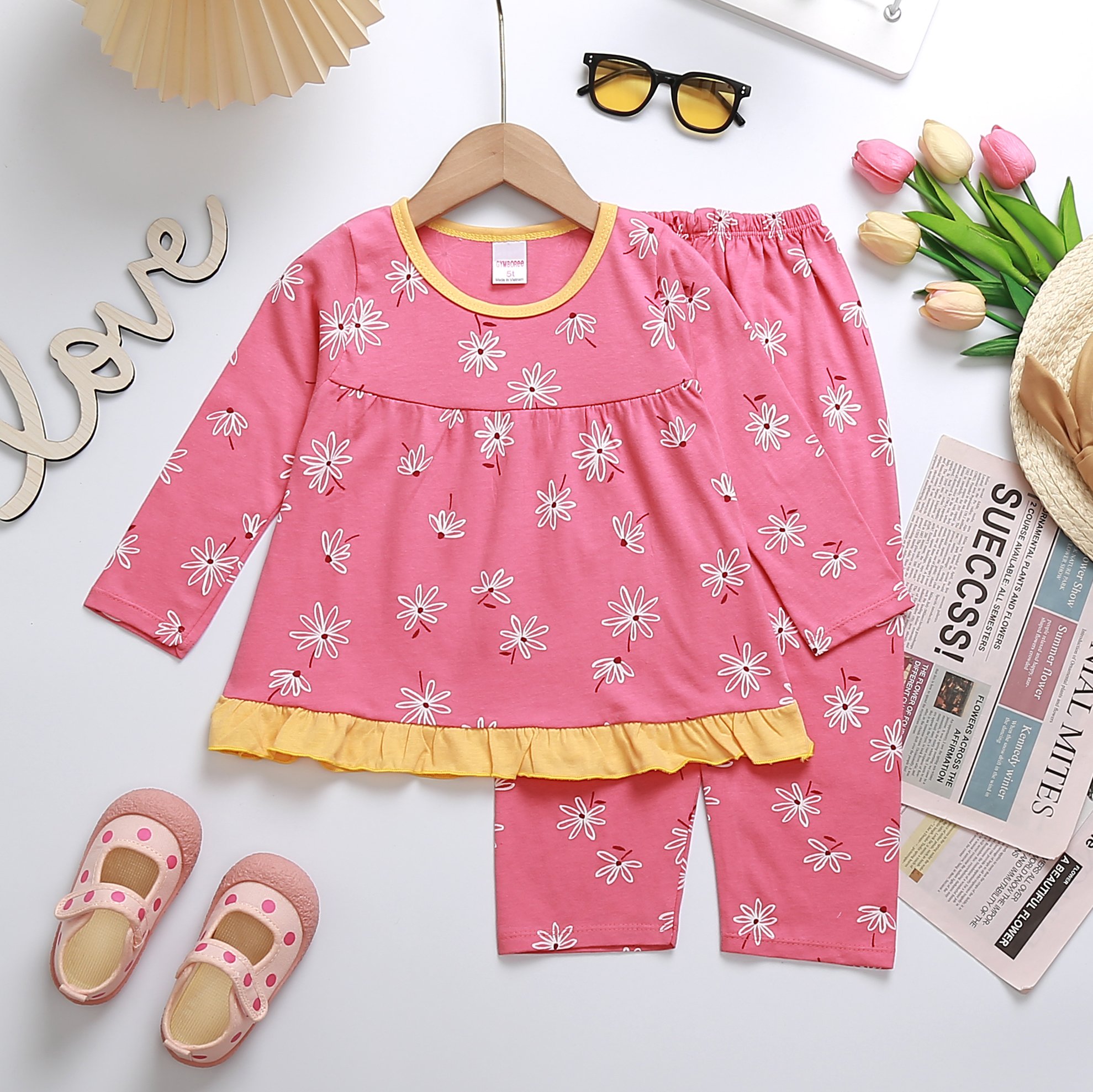 Đồ bộ thu đông bé gái bộ bé gái tay dài baby doll bé 2-5 tuổi thun cotton vnxk Jennie kids J519 - 3