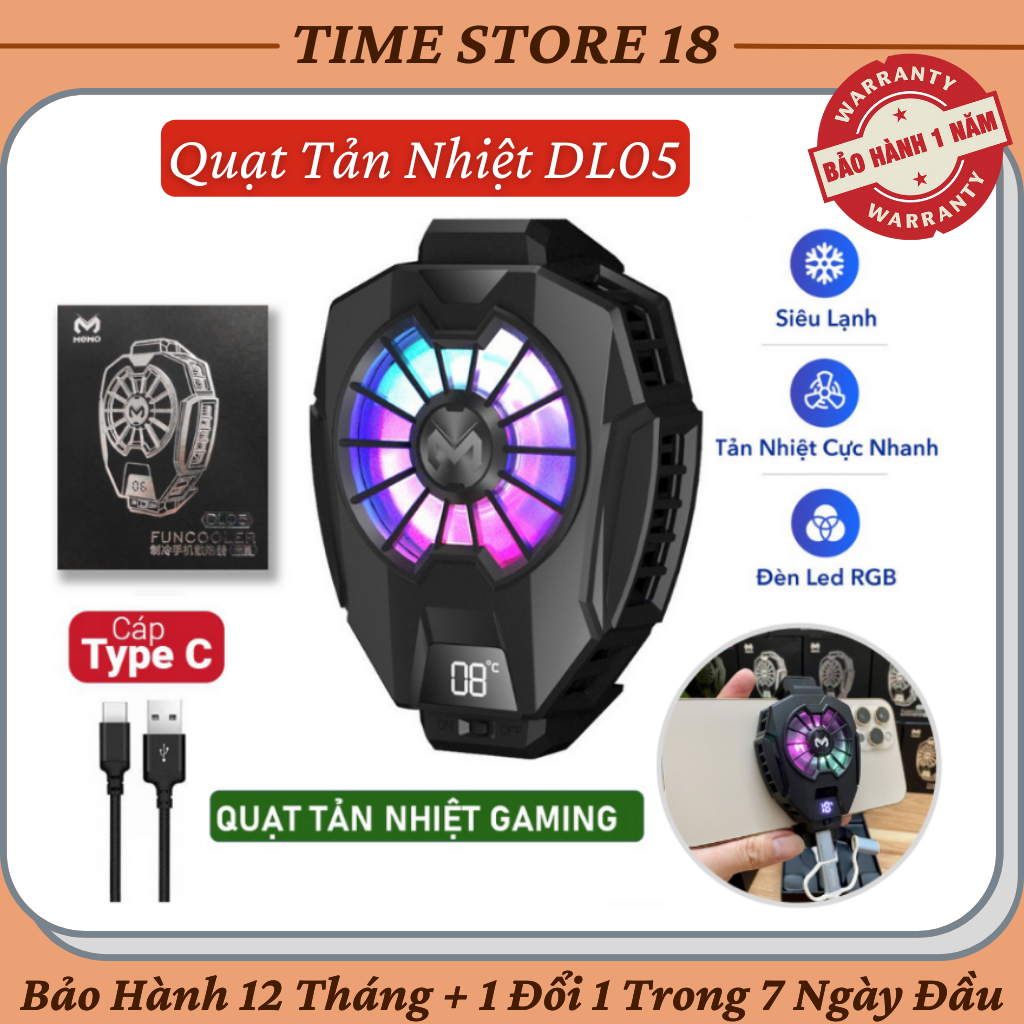 Quạt tản nhiệt điện thoại MEMO DL05 - Siêu lạnh, hiển thị nhiệt độ, LED RGB, Kẹp thu vào 2 chiều